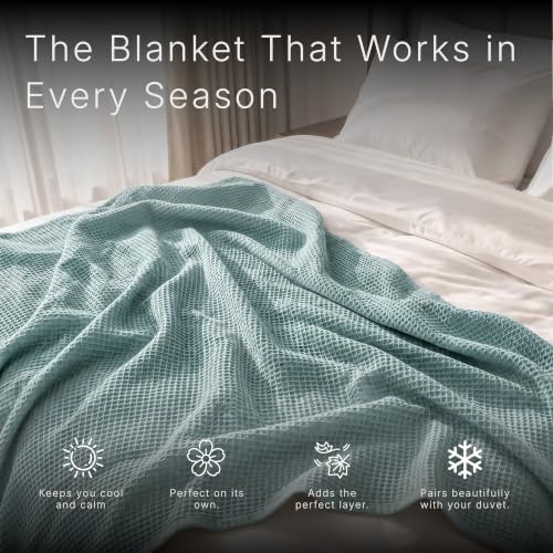 Image of GOTS Certified 108 inchX90 inch King 100% Organic Cotton Waffle Blanket-Silver Blue | Premium Waffle Blankets & Throws for Bed, Throw Blanket for Couch, Modern & Cozy Blanket, All Season, Comfy and Soft Blankets