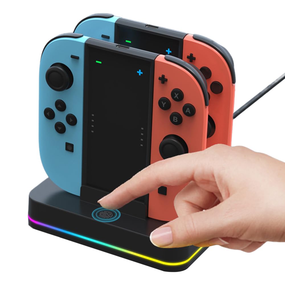 Estación de carga Switch2 para JoyCon con luz RGB Soporte de carga hasta 4 mandos