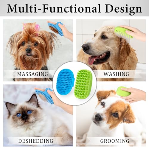 2PCS Dog Bath Brush with Adjustable Handle, Suitable for Pets Deshedding, Washing, Massaging & Grooming (Blue Green) - Image 6