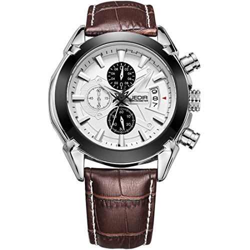 Montre quartz homme Luli au design unique triple cadran avec bracelet cuir