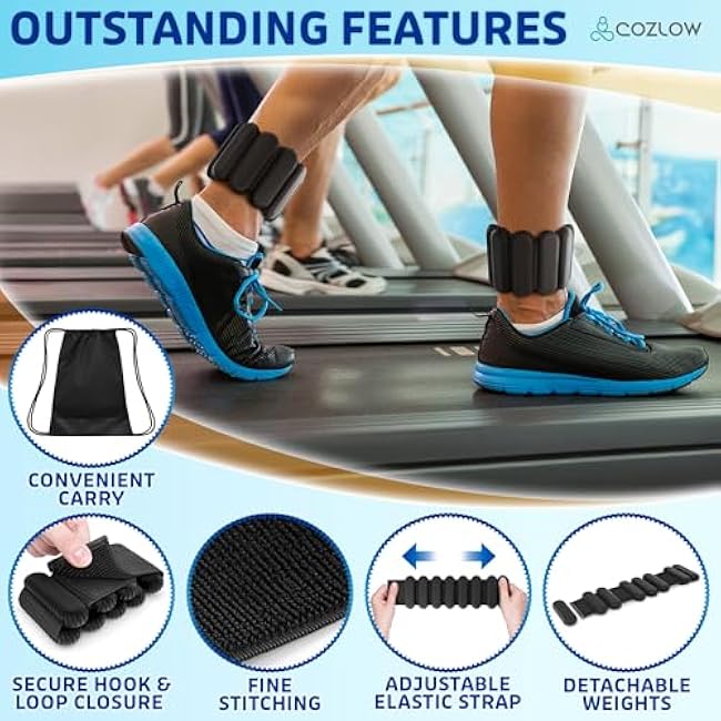 Cozlow - Ankle & Wrist Weights - for Men & Women - 1 Pair - Adjustable Silicone Workout Bands for Fitness & Strength Training - Wearable Leg & Cuff Weight Straps for Yoga & Dance