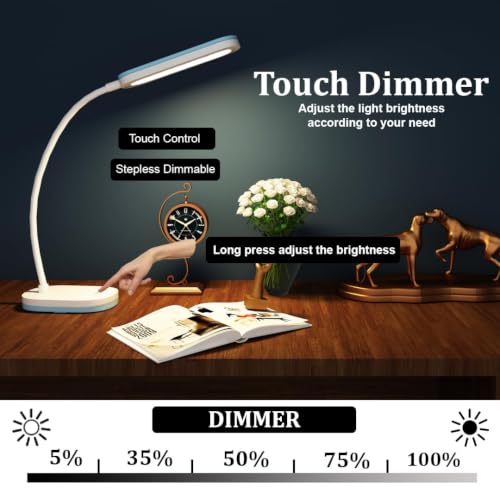 Image of fizzytech 360 Flexible LED Desk Lamp with USB Charging & Night Light - Touch Control Adjustable Desk Light for Reading, Studying, Office & Home Use (Sky Blue)