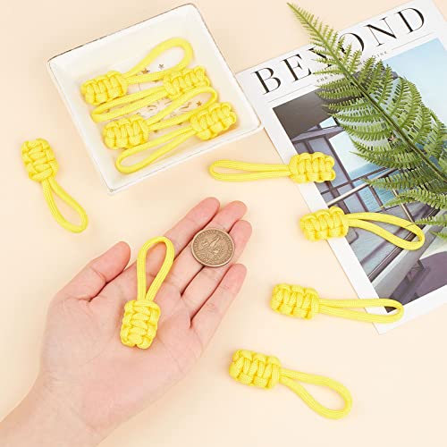 Image of GORGECRAFT 10PCS Zipper Pulls Replacement Universal Nylon Zipper Repair Kit Zipper Slider Pull Tab Zipper Fixer Metal Zipper Head Hand Woven Pull Rope Zipper Handle Cord Pull Tab for Bags, Yellow