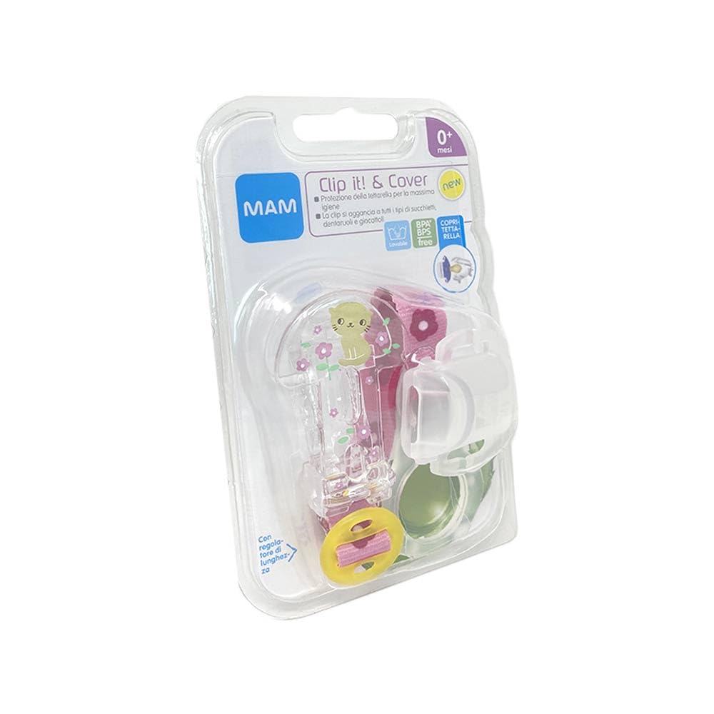 MAM Clip It! & Cover, Catenella con Custodia Portaciuccio, Assortimento Rosa