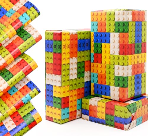 QRTDXP 5pcs Colored Building Blocks Wrapping Paper50 * 70cm Eco Gift Wrap Sheet for Boys or Girls Birthday Baby Shower Party Wedding Childrens Day