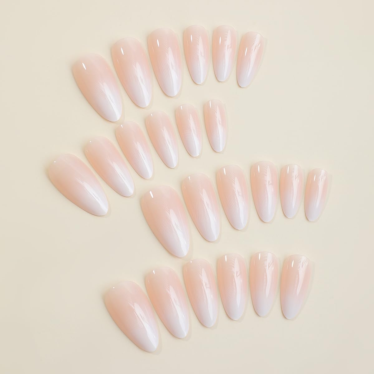 KQueenest Ombre Pink Press on Nails Almond Medium, French Tip False Nails Almond, Glossy Gradient Nude Acrylic Fake Nails Set - Image 4