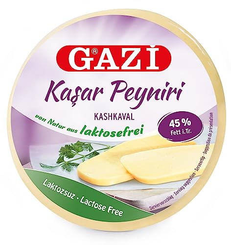 Gazi Kashkaval laktosefrei - 1x 400g - halbfester Schnitt-Käse von Gazi, Pasta Filata Käse, Käse aus Kuhmilch frei von Laktose, 45% Fett i.Tr. als Pizzabelag, zum Überbacken von Aufläufen