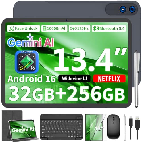 Image of Android 16 Tablet with Keyboard - 13 inch Tablet with 32GB+256GB+2TB Expand
