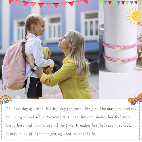 Image of First Day Of Kindergarten Pre K School Mommy And Me Bracelets Gifts, Back To School String Matching Bracelet Set For Mom Daughter Son