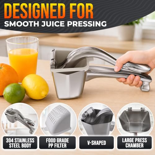 Image of Manual Lemon Squeezer, Citrus Juicer Hand Press, 304 Stainless Steel
