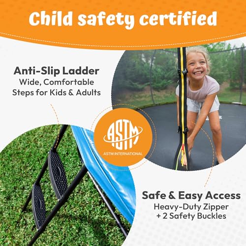 Image of JUMPZYLLA Trampoline Outdoor 8FT 10FT 12FT 14FT 15FT 16FT with Enclosure and Ladder, ASTM Approved Recreational Trampoline for Kids and Adults, Anti-Rust Coated Frame