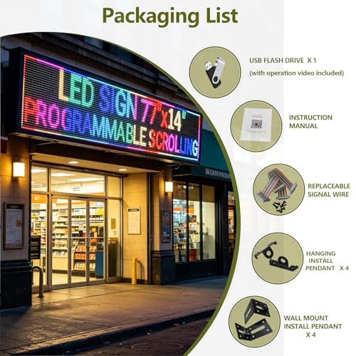 Image of 77 x 14 Inch P10 Outdoor LED Sign, Full Color Programmable Storefront Message Board with WiFi Control, Waterproof Scrolling Digital Display for Shop Window, Restaurant, Church, Cafe and Business