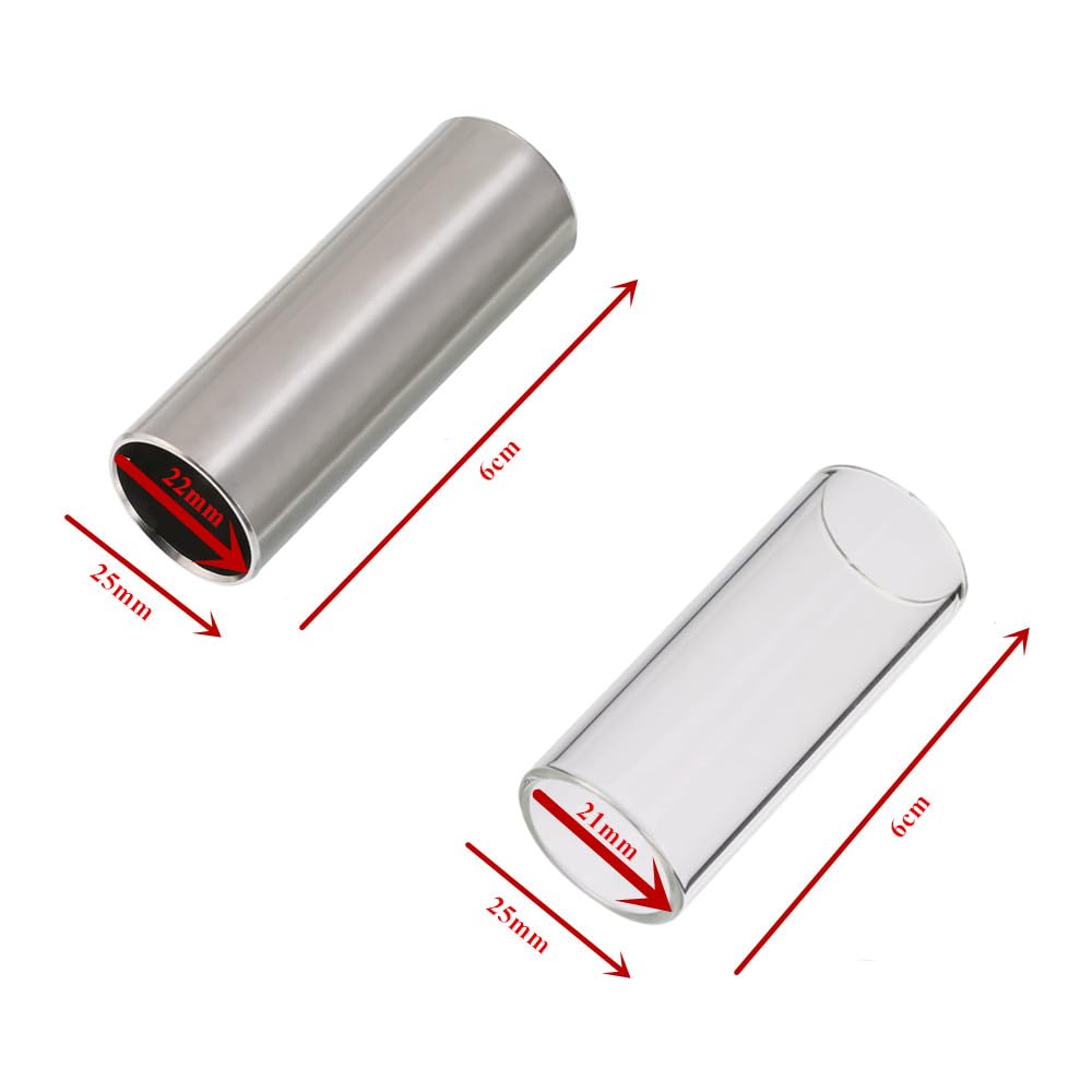 Slides Guitare électrique 2 Slides Guitare Verre Et Acier Inoxydable 60mm - Pour Guitare électrique, Acoustique Et Basse Slide Basse Acoustique