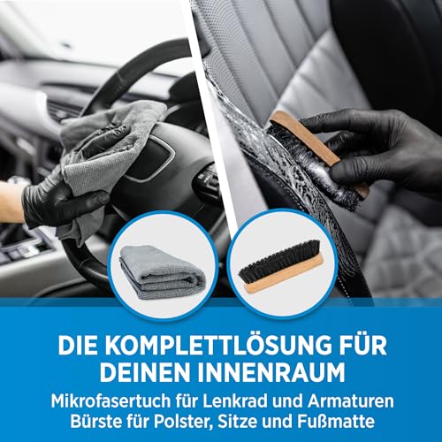PRINOX Profi Auto Innenraum Reiniger Set 500ml - Cockpitpflege für die Innen Reinigung von Kunststoff, Polster, Leder & Armaturen - Autopflege Innenraumreiniger mit Bürste - Cockpit Reiniger