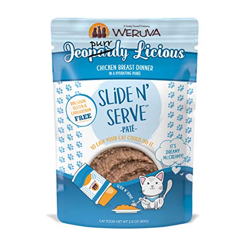 Weruva Slide N' Serve Paté Wet Cat Food, Jeopurrdy Licious Chicken Dinner, 2.8oz Pouch (Pack of 12)