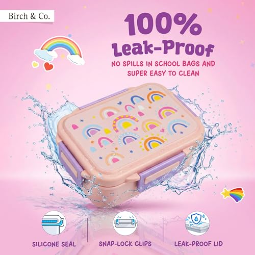 Image of Tiffin Box for School - Lunch Box for Kids Boys - Snacks Boxes for Girls - 900 ml Stainless Steel Tiffin Box, Leak-Proof 4-Side Locks, BPA-Free Food-Grade Material with Removable Divider, Rainbow