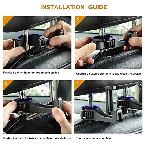 Image of Car Headrest Hook with Phone Holder, Universal 360 Rotation Headrest Hooks for Purses and Bags (Blue)
