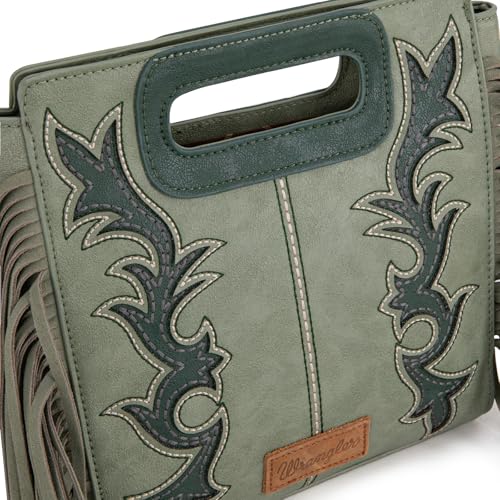 Image of Wrangler Western Handbag for Women Crossbody Bag Top Handle Shoulder Bag Embossed Cowgirl Fringe Purse