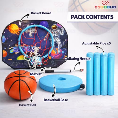 Image of Wembley Basketball Game for Kids | Indoor Mini Hoop Playset with Ball & Net | Height Adjustable Stand with Scoreboard | Easy to Assemble Basketball Toy for Boys & Girls 3+ Years