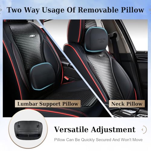 Image of Coverado Seat Covers, Car Seat Covers Front Seats, Waterproof Nappa Leather Auto Seat Cover with Lumbar Head Pillow, Black Redline Seat Covers Carseat Cover Universal Fit for Most Cars