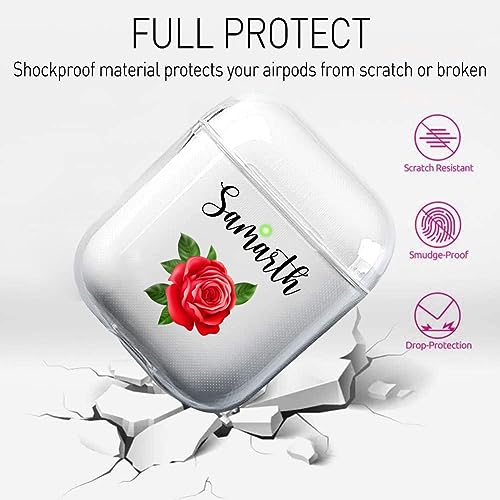Image of MITZVAH Custom Name Personalised Airpod 2 Case for Airpods 1st and Airpod 2nd Generation Case Cover, Customized Airpods 2 Transparent case with Keychain (Red Rose-Name)