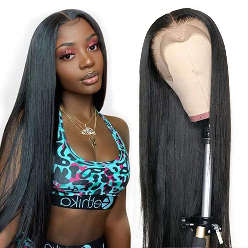 Straight Lace Front Wigs Human Hair, 26 Inch,13x4x1 Middle Part T Lace Frontal Wigs pre plucked with baby hair Glueless Brazilian straight human hair wigs lace front wigs for black women