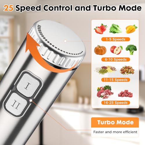 Image of Immersion Blender Handheld Cordless 8 in 1 Hand Held Blenders Mixer Stainless Steel 25 Speed Turbo Mode Electric Sitck Beaker Chopper Milk Frother Grinder