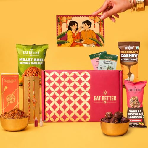 Anmol Rakhi Gift Hamper - 9 Items Combo Pack - Chocolate Coated C...