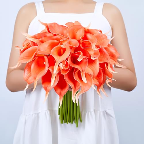 Image of SITUMEIZI 24 Pcs Coral Fake Flowers Artificial Calla Lily