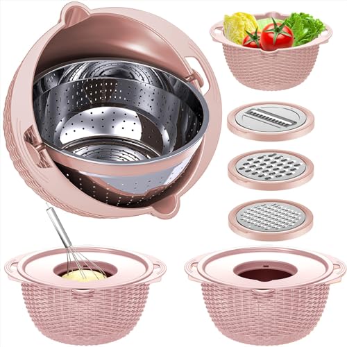 Juego de colador con cuenco para mezclar, colador de alimentos de cocina para pasta, arroz, frutas y verduras, ideal para preparación de ensaladas y artículos esenciales para el hogar