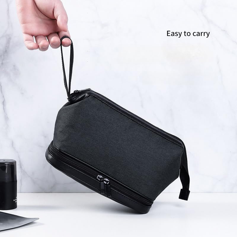 Borsa per Il Trucco da Uomo, Borsa cosmetica a Doppio Scomparto con Cerniera, Organizer di Grande capacità, Impermeabile, Ideale per la Doccia e i Viaggi.