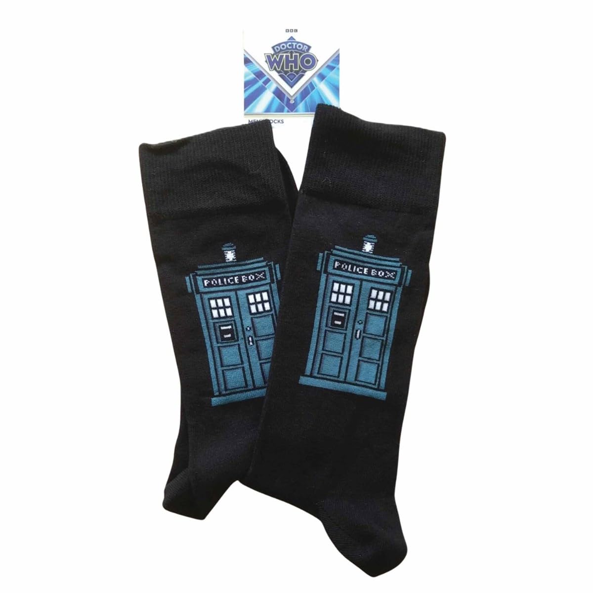 Doctor Who Blue Tardis Black Socks NEW OFFICIAL