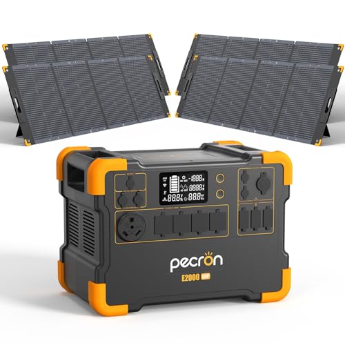 pecron Solar Generator 1920Wh E2000LFP Portable Power Station with 4X200W Solar Panels with 5X120V/2000W AC Outlets LiFePO4 Battery Backup for Outdoors Camping Emergency -  E2000LFP with 4pcs 200W solar panels kit