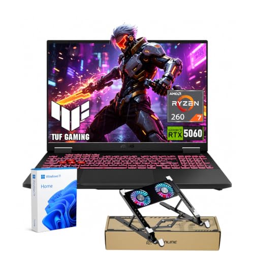 Image of ASUS TUF A16 RTX 5060 Gaming Laptop, 16 inch FHD+ 165Hz Display, AMD Ryzen 7 260 (Beats Intel i7-14700), NVIDIA RTX 5060, RGB Backlit KB, RJ-45, Win 11 Home, Black w /Bundle (32GB RAM | 1TB SSD)