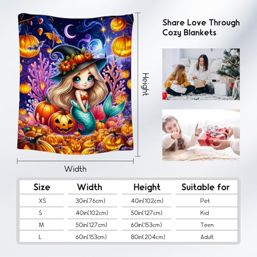 Halloween Blanket Gifts, Mermaid Blanket for Girls, Gifts for Kids, Fluffy Flannel Throw for Sofa Living Room, 50"x60"
