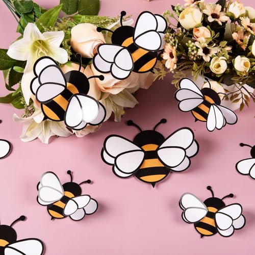Image of FOBSME 90 Pcs 3D Bee Stickers 3 Sizes Tiny Ornaments for Honey Bee Party Wall Decal Decorations Yellow Honey Bees Clings for Home Classroom Office Fridge Window Decor Spring Summer Party Supplies
