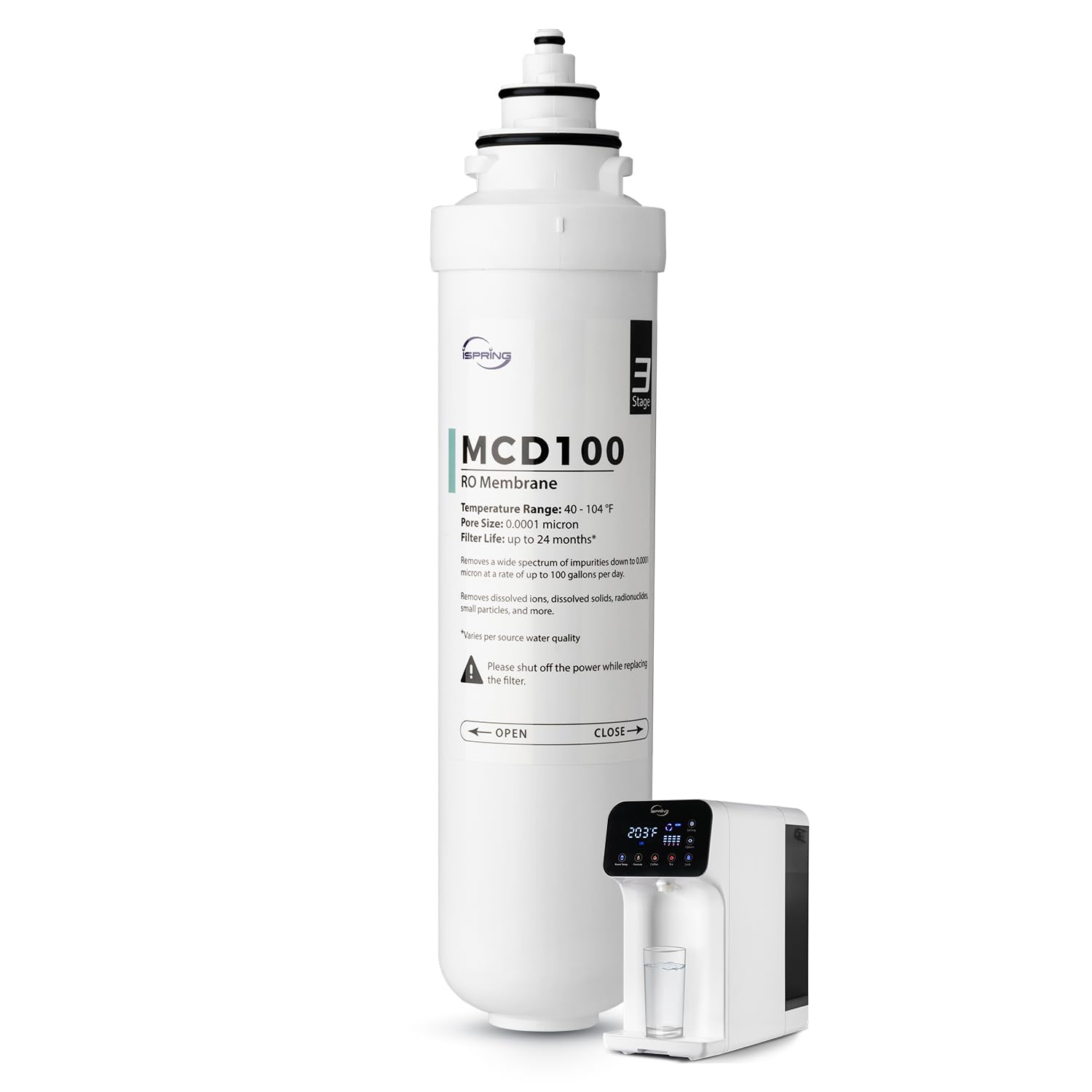 iSpring MCD100 RO Membrane Replacement Filter for RCD100 Countertop Reverse Osmosis System, Replacement Cycle: Up to 24 Months