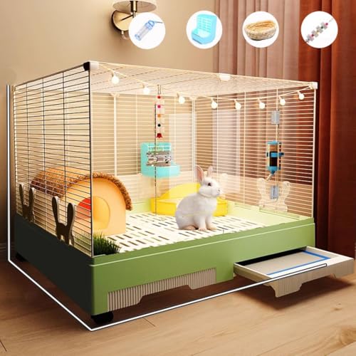 Puhang うさぎケージ 5点セット 長さ73CM×奥行47CM×高さ65CM ペット 小動物ケージ 鑑賞 透明な扉 室?飼い 飼育ゲージ 小屋 うさぎ巣 中大型 屋根 キャスター付き 引き出しトレー付き 天井扉 移動便利 組み立て簡単 掃除しやすい 通