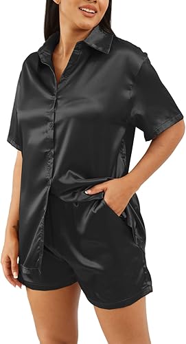 Miniatura 5 de Ophestin Womens Satin 2 Piece Outfits Button Down Short Sleeve Pajama Set Loungewear