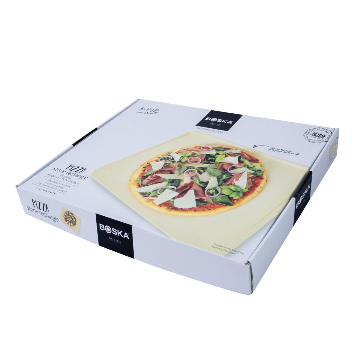 Boska Pizzastein Deluxe Rechteckig/Für den Backofen und der Grill/Pizzen in Steinofenqualität/Schöner erhöhter Rand/Cordierit / 32x40 cm