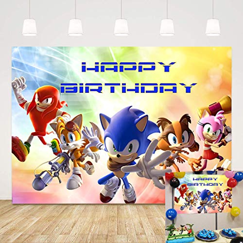 Sonic Hedgehog Theme Photo Backdrops Sonic Boom Baby Shower Birthday Party Photograpphy Backdgrounds Kids Cake Table Banner Decoration Stuido Booth 7x5ft
