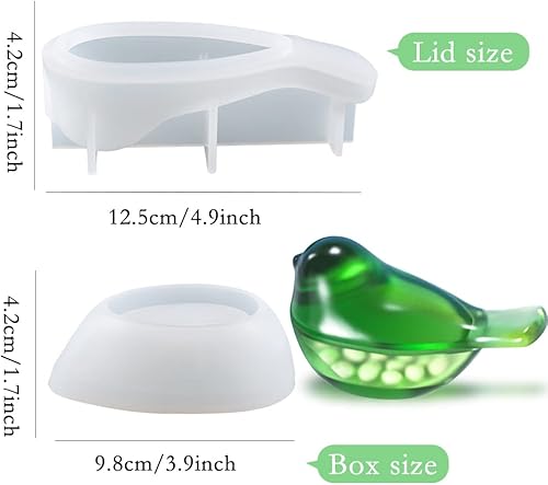 Miniatura 5 de FineInno Caja de almacenamiento para pájaros, molde de resina 3D, moldes de silicona para animales, tarro de joyería, molde de fundición epoxi con