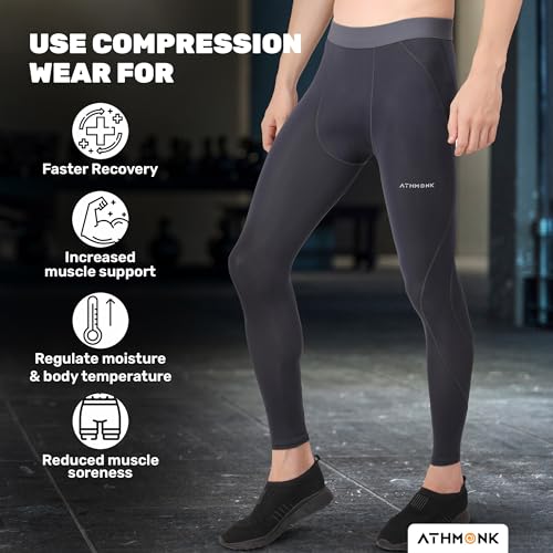 Image of Compression Nylon Lycra Lower Leggings Tights Yoga Pants for Men Boys - Workout Gym Exercise Running Cycling Training - Full Leg Sleeves - Cold Weather Sports Inner - Skinny Fit