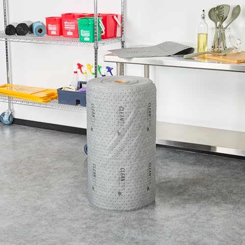 Image of Restaurantware Absorbent Pad 1 Pack of 150' x 29.9 inch Perforated Oil Absorbent Mat Roll Medium Weight Non-Flammable Gray Spill Mat for Water, Chemical Spills, Garages, Marine, Automotive, Basements