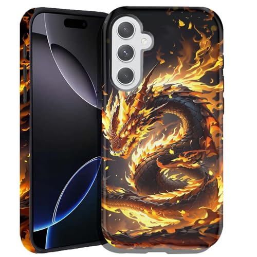 DHEEBFWE Samsung Galaxy S26�p���ϋv�ی�P�[�X ��wPC + TPU ���h�~ �Ռ��z�� 2-in-1 �t���ی� Fire Dragon