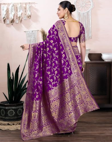 Image of Women's Kanjivaram Soft Silk Banarasi Saree With Blouse Piece | Banarasi Sari For Women | Saree with Blosepiece