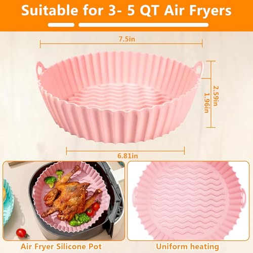 Image of Air Fryer Silicone Round Shape Liners Basket Reusable Baking Tray Cooking Parchment Liner Paper Bowl Oven Accessories Ideal for Home (Top 6.5in / Bottom 5.5in) (Pack of 4)