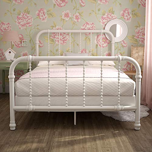 DHP Jenny Lind Kids Metal Bed Frame with Country Chic Headboard and Footboard, Underbed Storage Space for Toys, Twin, White