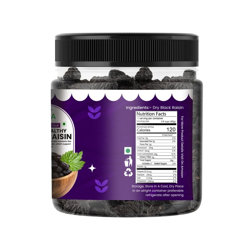 Image of NUTRIZAIKA Premium Black Raisins 100 gm | Rich in Iron, Fibre, Potassium & Boosts Immunity | Fresh & Sweet Black Raisins | Munakka Dry Fruit