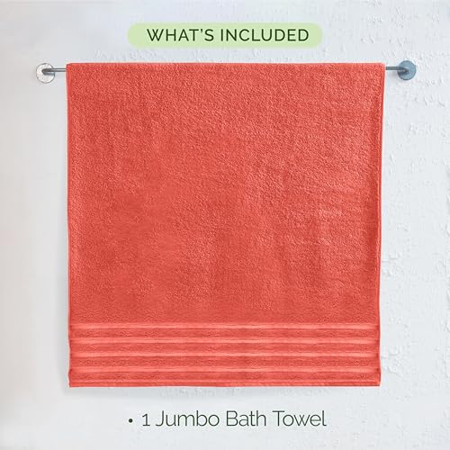 Image of Elegant Comfort 100% Turkish Cotton 4 Lines Viscose Stripe Jumbo Bath Towel - Hotel Spa Quality Extra Large 35 x 70 Inch Bath Towel Ultra Soft, Super Absorbent Quick Dry Large Bath Towel, Coral